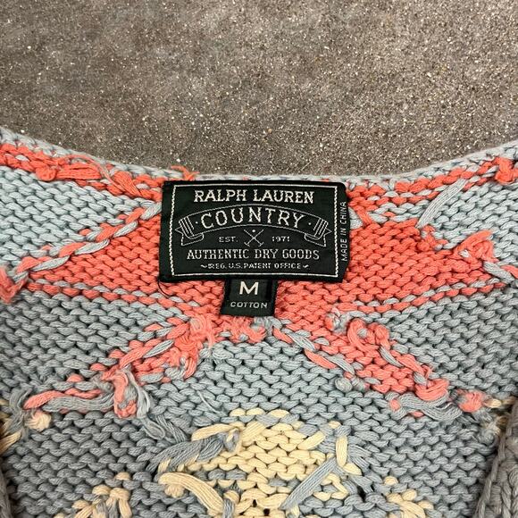 Vintage 90s Ralph Lauren Country Aztec Concho Vest Hand Knit Medium - Picture 4 of 6